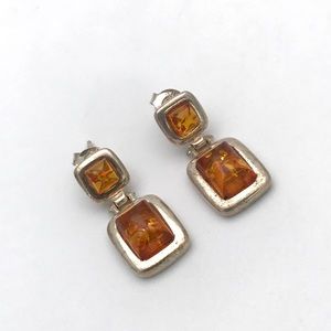 Sterling Silver Genuine Amber Pierced Earrings